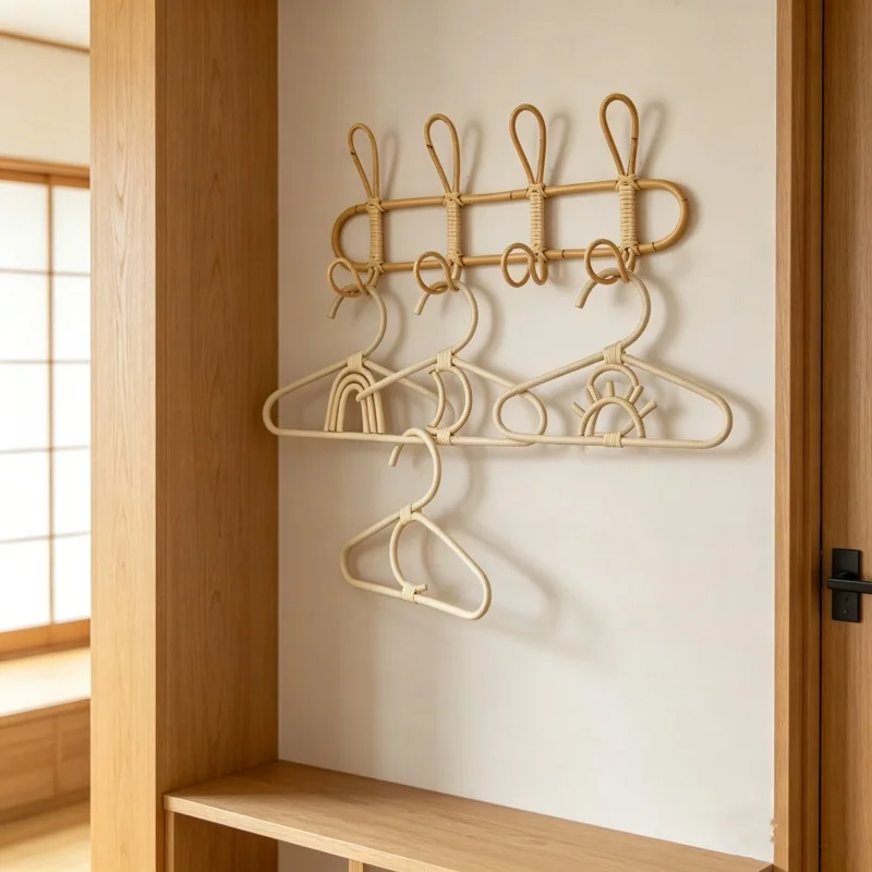 Baby Nursery Wardrobe - ไม้แขวนเสื้อเด็กแบบหวายสไตล์โบโฮ 1 ชิ้น แข็งแรง ทนทาน ติดผนัง