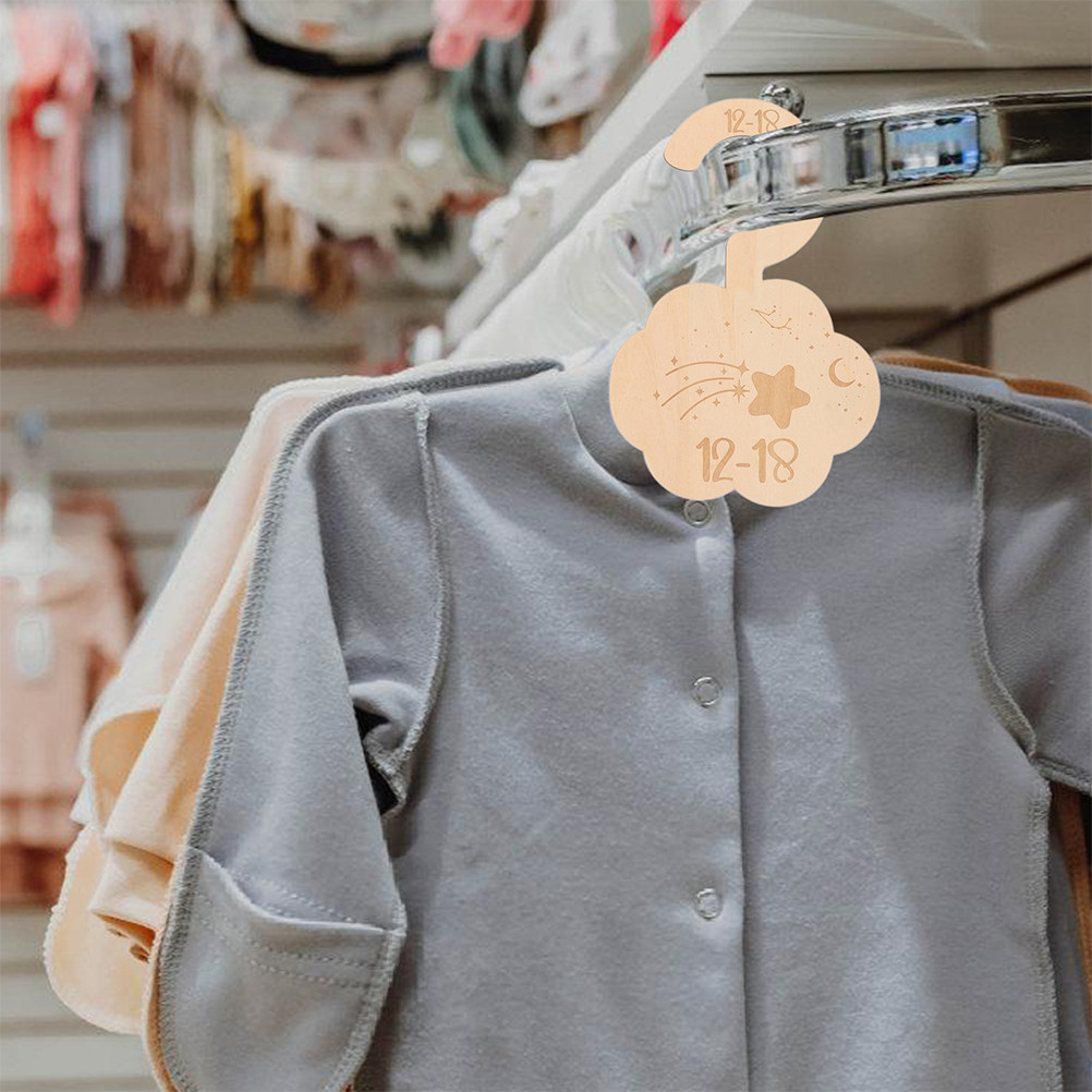 Baby Nursery Wardrobe - ตัวแบ่งเสื้อผ้าเด็กอ่อน 14 ชิ้น ทำจากไม้ ลายเมฆและหมี สำหรับจัดระเบียบตู้เสื้อผ้าเด็กแรกเกิด