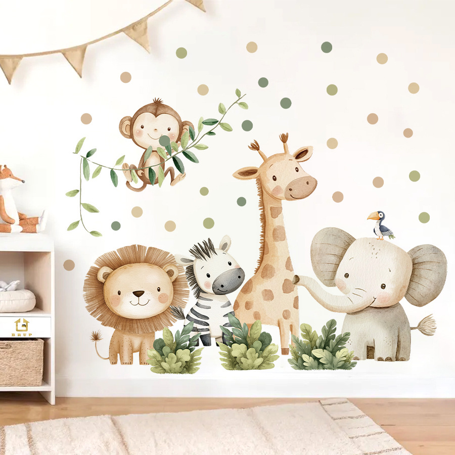 Baby Nursery Giraffe - Boho สัตว์ป่าสติ๊กเกอร์ติดผนังสําหรับห้องพักเด็กเด็กผู้หญิงเด็กตกแต่งห้องเนอสเซอรี่วอลล์เปเปอร์ช้างยีราฟลิงสิงโต