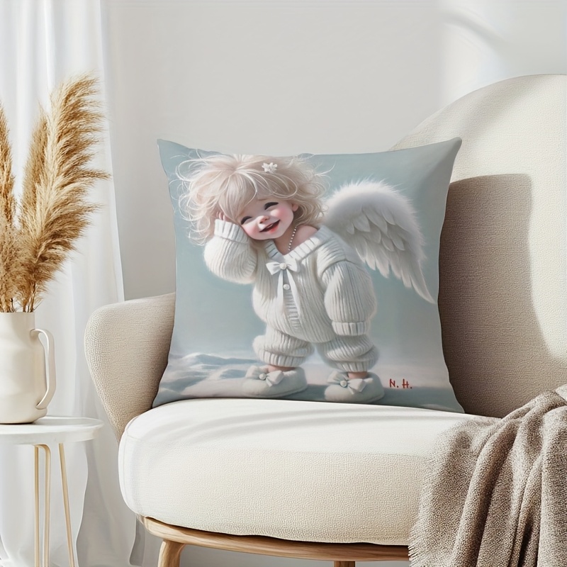 Baby Nursery Outfits - ปลอกหมอนอิงรูปนางฟ้ายิ้ม 2 มิติ 1 ชิ้น ไม่รวมตัวหมอน
