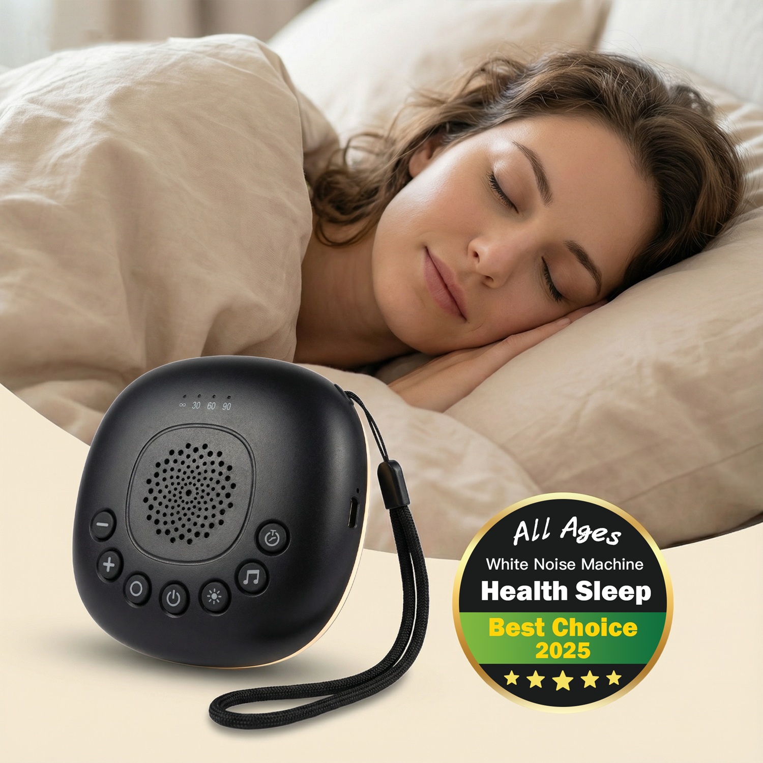 Baby Sound Machine White - เครื่องเสียงไวท์นอยส์แบบพกพา 20 เสียง พร้อมไฟกลางคืน RGB ชาร์จได้