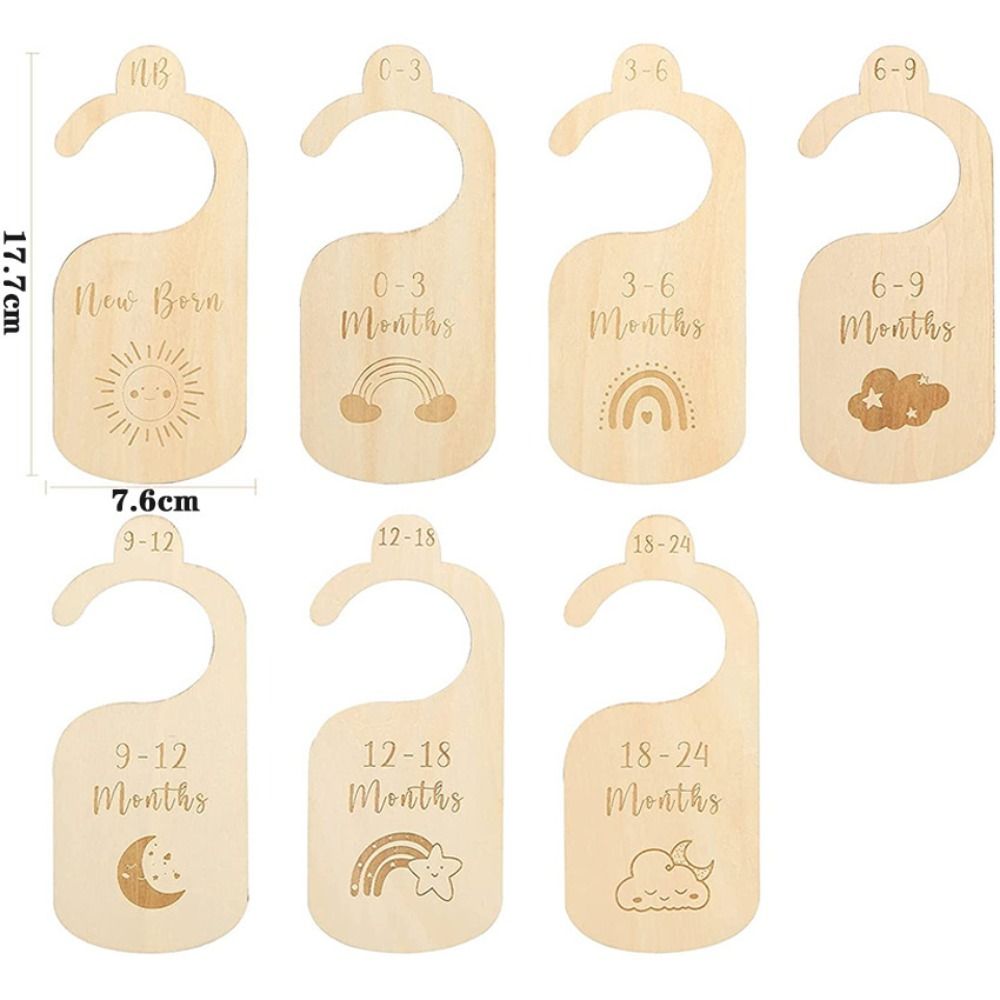 Baby Nursery Wardrobe - 7/8 ชิ้น ตัวแบ่งตู้เสื้อผ้าเด็กทำจากไม้ ลายการ์ตูน ตัวแบ่งตู้เสื้อผ้าเด็กแบบแขวน ป้ายติดเสื้อผ้า