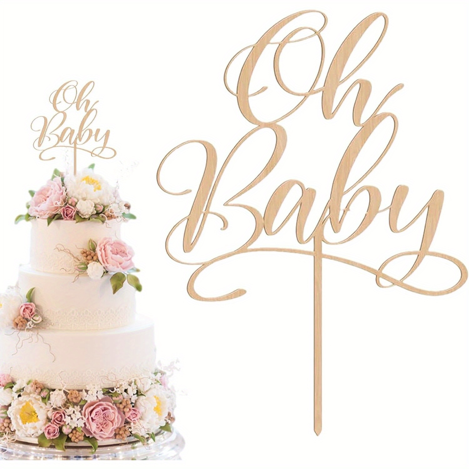 Baby Nursery Artwork - 1 ชิ้น โอ้ เบบี้ - ป้ายตกแต่งเค้กไม้สำหรับงานเลี้ยงฉลองทารก,