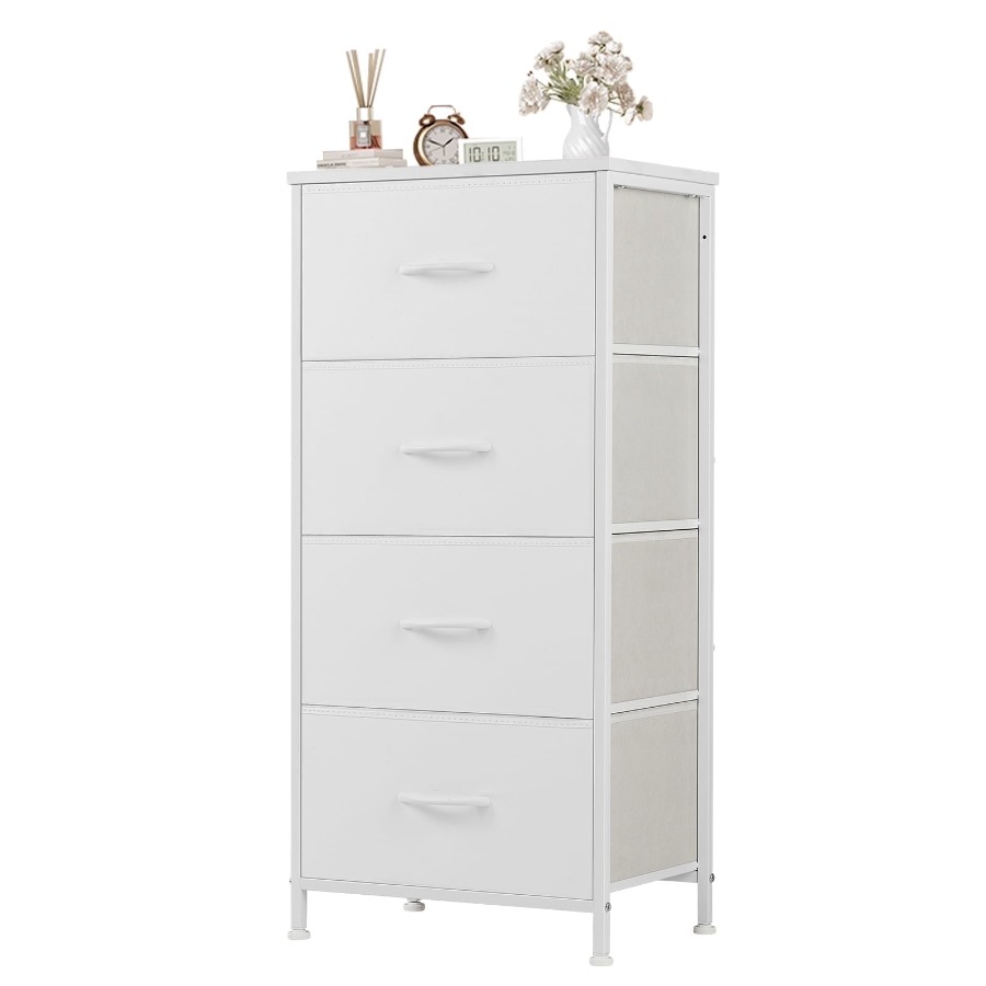 Drawer Dresser White - ตู้เก็บของผ้า 4 ลิ้นชัก สำหรับห้องนอน ตู้เก็บของในตู้เสื้อผ้า สำหรับผู้ใหญ่