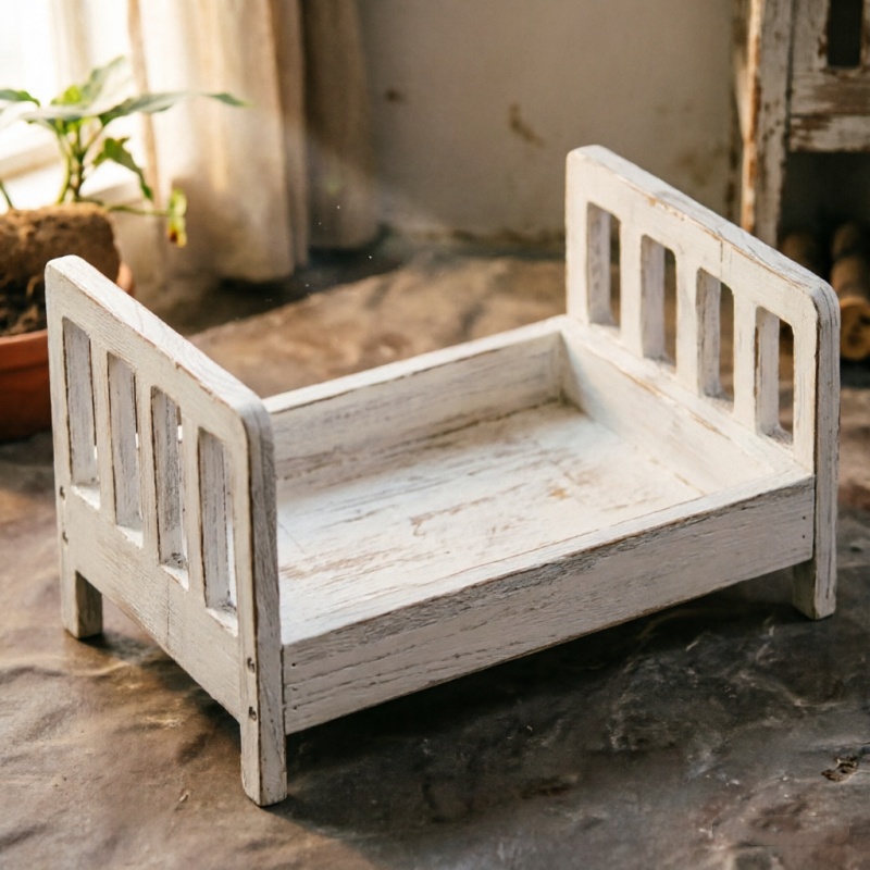 Baby Nursery Chair - โซฟาสำหรับทารก ที่นอนไม้สไตล์เรโทร อุปกรณ์ประกอบฉากถ่ายภาพเด็กแรกเกิด พื้นหลังถอดออกได้ ของที่ระลึกสำหรับการเติบโตของทารก สำหรับเด็กผู้ชาย