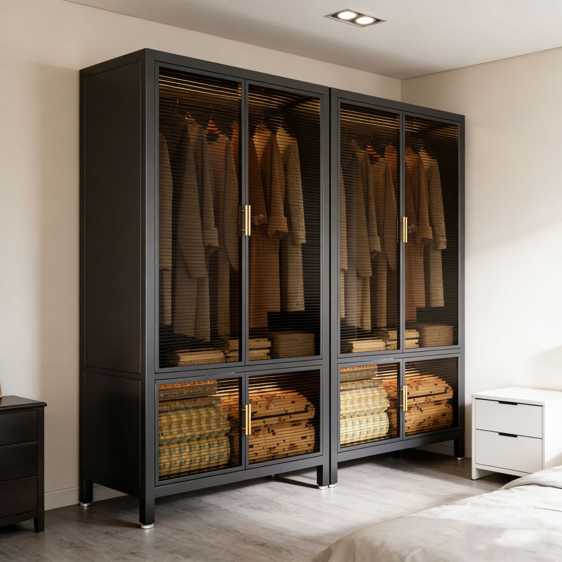 Closet Organizer Baby - ตู้เสื้อผ้าเหล็กกระจกสำหรับห้องนอน ประกอบง่าย ตู้เก็บของเหล็กสำหรับห้องนั่งเล่น ตู้เสื้อผ้าเด็กแบบเปิด ตู้เก็บของอเนกประสงค์ เฟอร์นิเจอร์