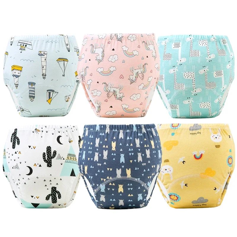Diaper Pail Odor - กางเกงฝึกการขับถ่ายลายการ์ตูนสำหรับเด็กทารกผ้าอ้อมผ้าฝ้ายนุ่มแบบซักได้สำหรับเด็กวัยหัดเดินเด็กผู้หญิงผ้าอ้อมผ้าฝ้ายระบายอากาศได้