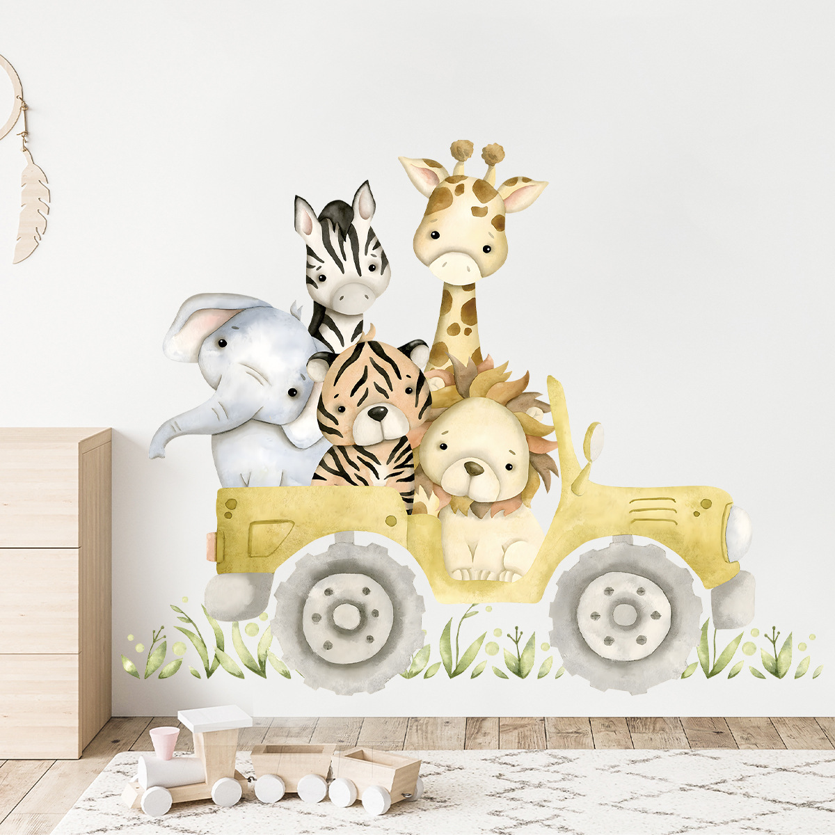 Baby Nursery Giraffe - สัตว์น่ารักไดรฟ์รถจี๊ปสติ๊กเกอร์ติดผนังการ์ตูนสิงโตช้างยีราฟ ZEBRA Tiger สําหรับเด็กทารก Room Nursery