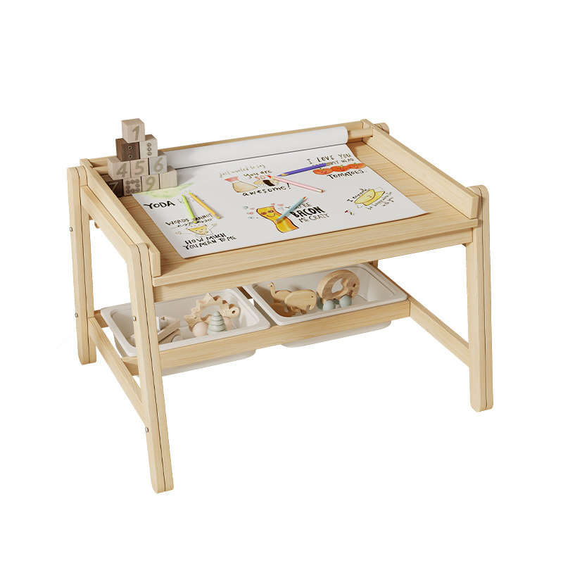 Baby Nursery Chair - โต๊ะและเก้าอี้ไม้เนื้อแข็ง โต๊ะเรียนรู้สำหรับเด็กแบบปรับระดับได้ รูปทรงสี่เหลี่ยมผืนผ้า โต๊ะสำหรับเด็กเล็กเพื่อการศึกษาปฐมวัย