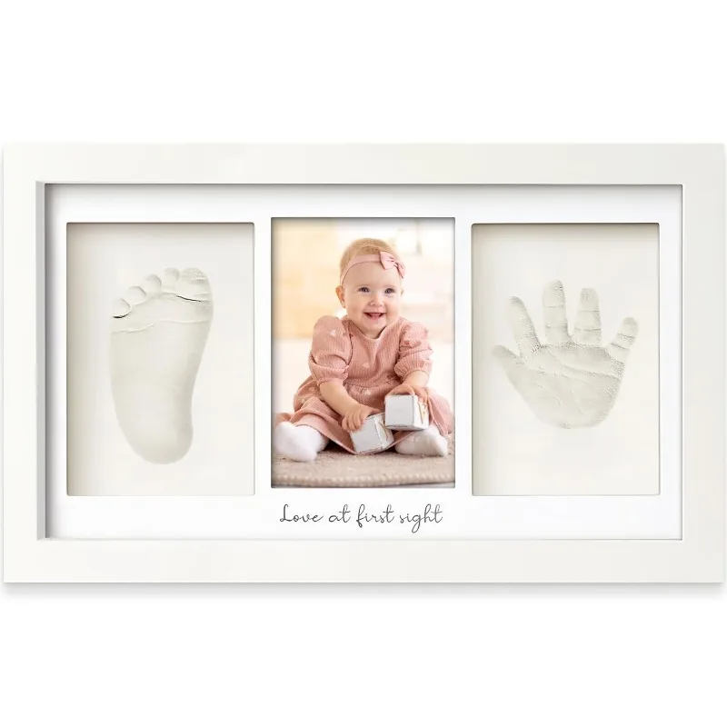 Baby Nursery Keepsake - ชุดของที่ระลึกสำหรับรอยมือและรอยเท้าเด็กพร้อมกรอบรูป ดินเหนียวแห้งเร็ว กรอบรูปสำหรับห้องเด็ก ของขวัญเก็บความทรงจำสำหรับเด็กแรกเกิด สำหรับงานเลี้ยงฉลองทารก