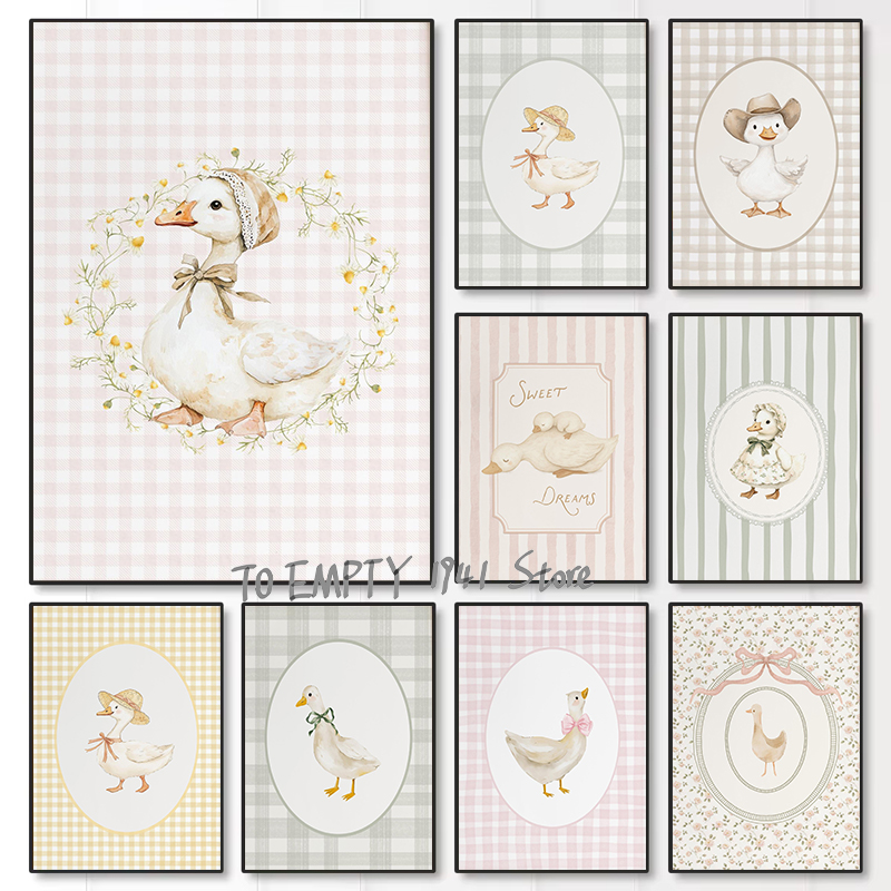 Baby Nursery Home - โปสเตอร์ภาพวาดบนผ้าแคนวาสลายห่านน้อยแสนซน ลูกเป็ด ลูกห่าน ของตกแต่งบ้าน ห้องเด็ก