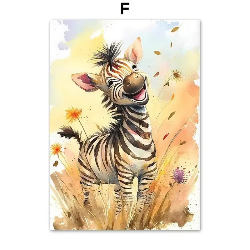 Baby Nursery Giraffe - ภาพวาดสีน้ำ ลายสิงโต ยีราฟ เสือ ช้าง ม้าลาย