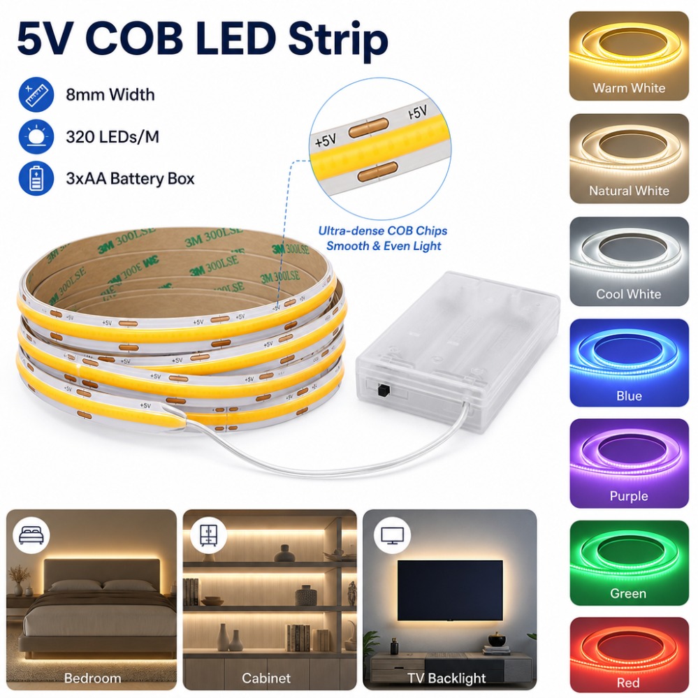Drawer Dresser White - 3AA แบตเตอรี่ 5V COB LED Strip