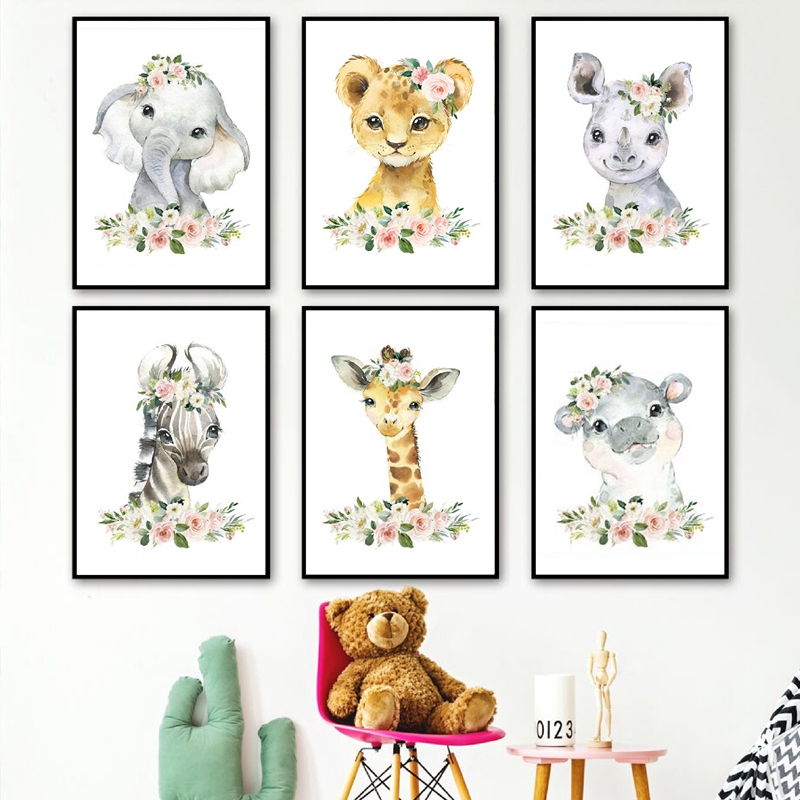 ภาพพิมพ์บนผ้าใบลายดอกไม้และสัต - Baby Nursery Giraffe บทวิจารณ์และราคา