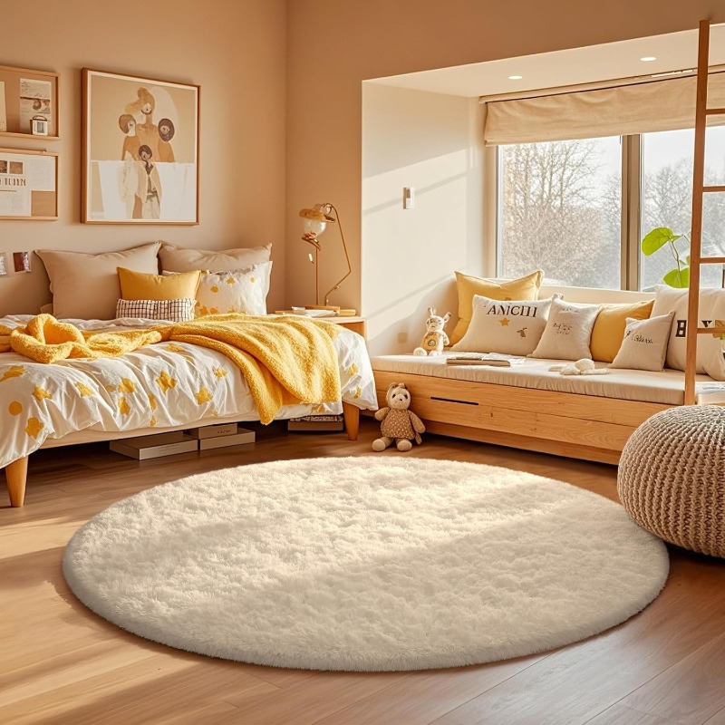 พรมกลมสีครีมขาว นุ่มฟู ขนยาว ส - Baby Nursery Mat บทวิจารณ์และราคา