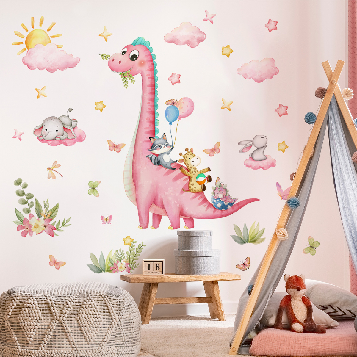 การ์ตูนขนาดใหญ่ไดโนเสาร์สีชมพู - Baby Nursery Pink บทวิจารณ์และราคา