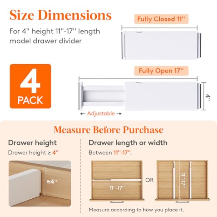 ชุด 4 ชิ้น ตัวแบ่งลิ้นชักสำหรั - Drawer Dresser White บทวิจารณ์และราคา