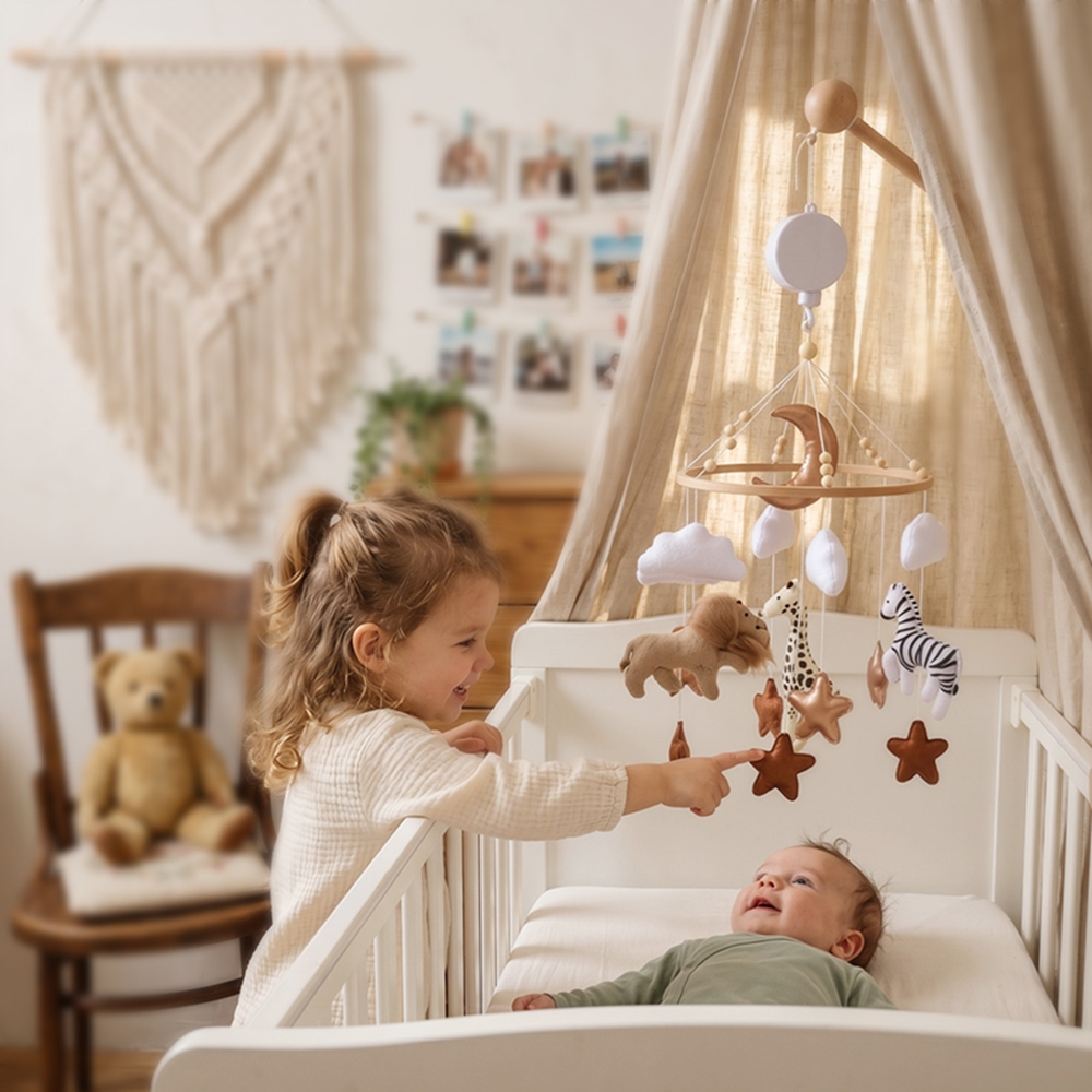 โมบายติดเตียงไม้สำหรับเด็กทารก - Baby Nursery Music บทวิจารณ์และราคา