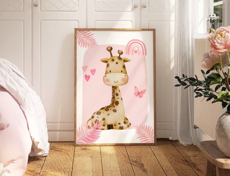 ภาพพิมพ์บนผ้าใบลายสัตว์ป่าช้าง - Baby Nursery Giraffe บทวิจารณ์และราคา