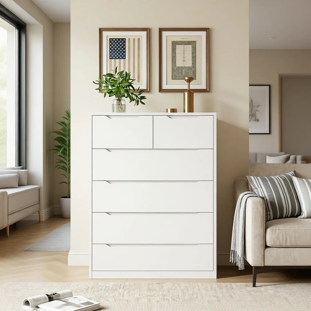 ตู้ลิ้นชักสีขาว 6 ลิ้นชักไม้ ส - Drawer Dresser White บทวิจารณ์และราคา