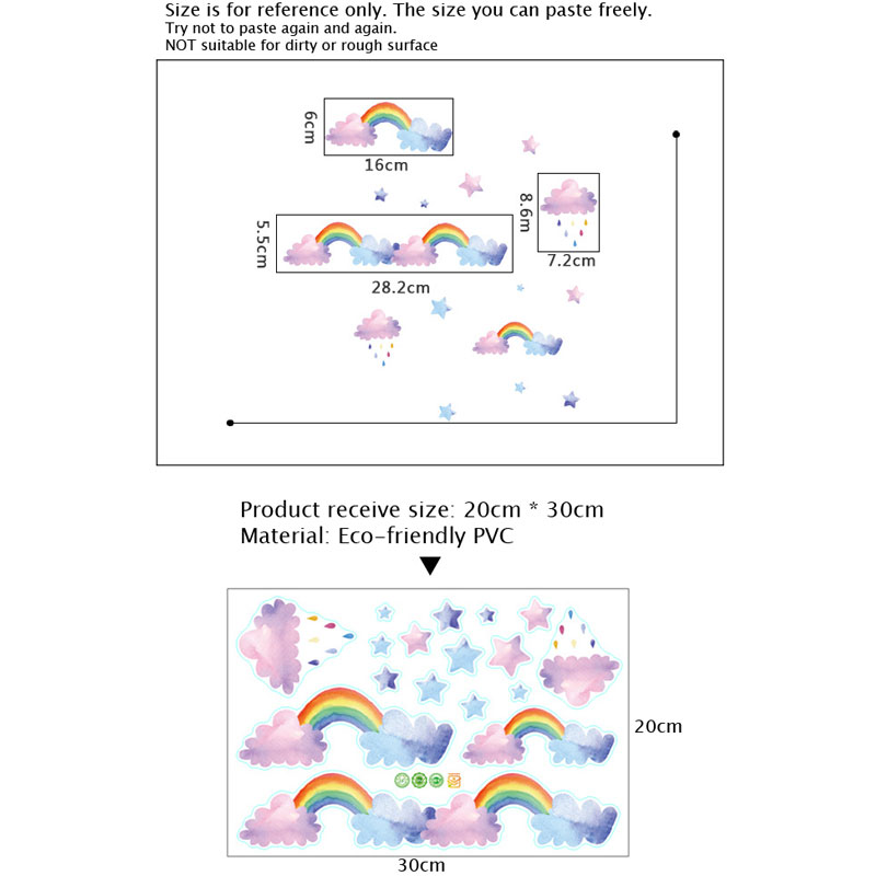 การ์ตูนเมฆสายรุ้งสติ๊กเกอร์ติด - Baby Nursery Wardrobe บทวิจารณ์และราคา