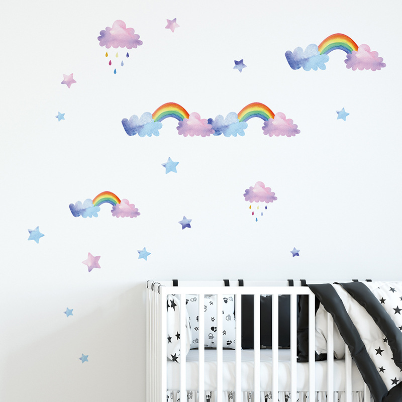 การ์ตูนเมฆสายรุ้งสติ๊กเกอร์ติด - Baby Nursery Wardrobe บทวิจารณ์และราคา