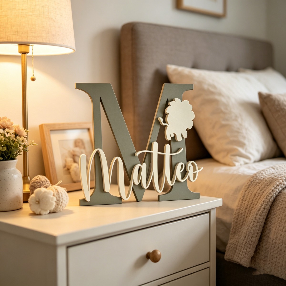 ป้ายชื่อไม้สลักชื่อและอักษรย่อ - Baby Nursery Home บทวิจารณ์และราคา