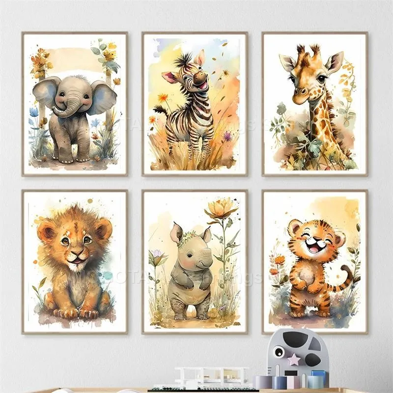 สีน้ำสิงโตยีราฟเสือช้างม้าลายเ - Baby Nursery Giraffe บทวิจารณ์และราคา