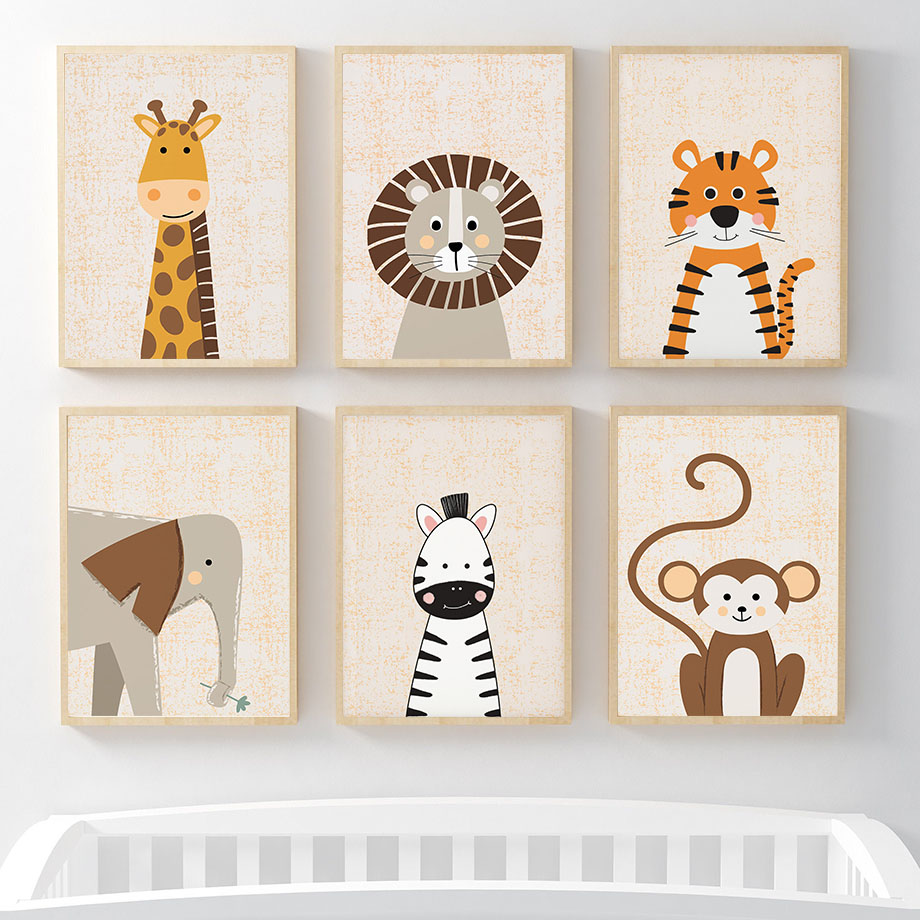 ภาพวาดบนผ้าใบลายสิงโต ยีราฟ ช้ - Baby Nursery Giraffe บทวิจารณ์และราคา
