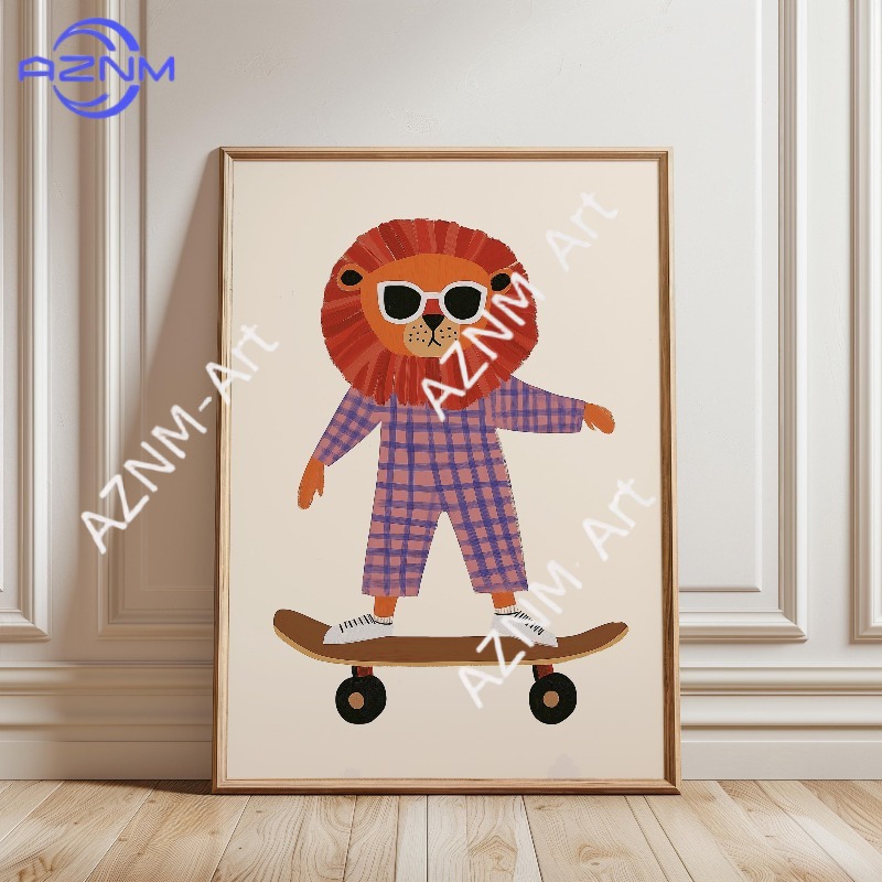 โปสเตอร์สัตว์ตลกเล่นสเก็ตบอร์ด - Baby Nursery Home บทวิจารณ์และราคา