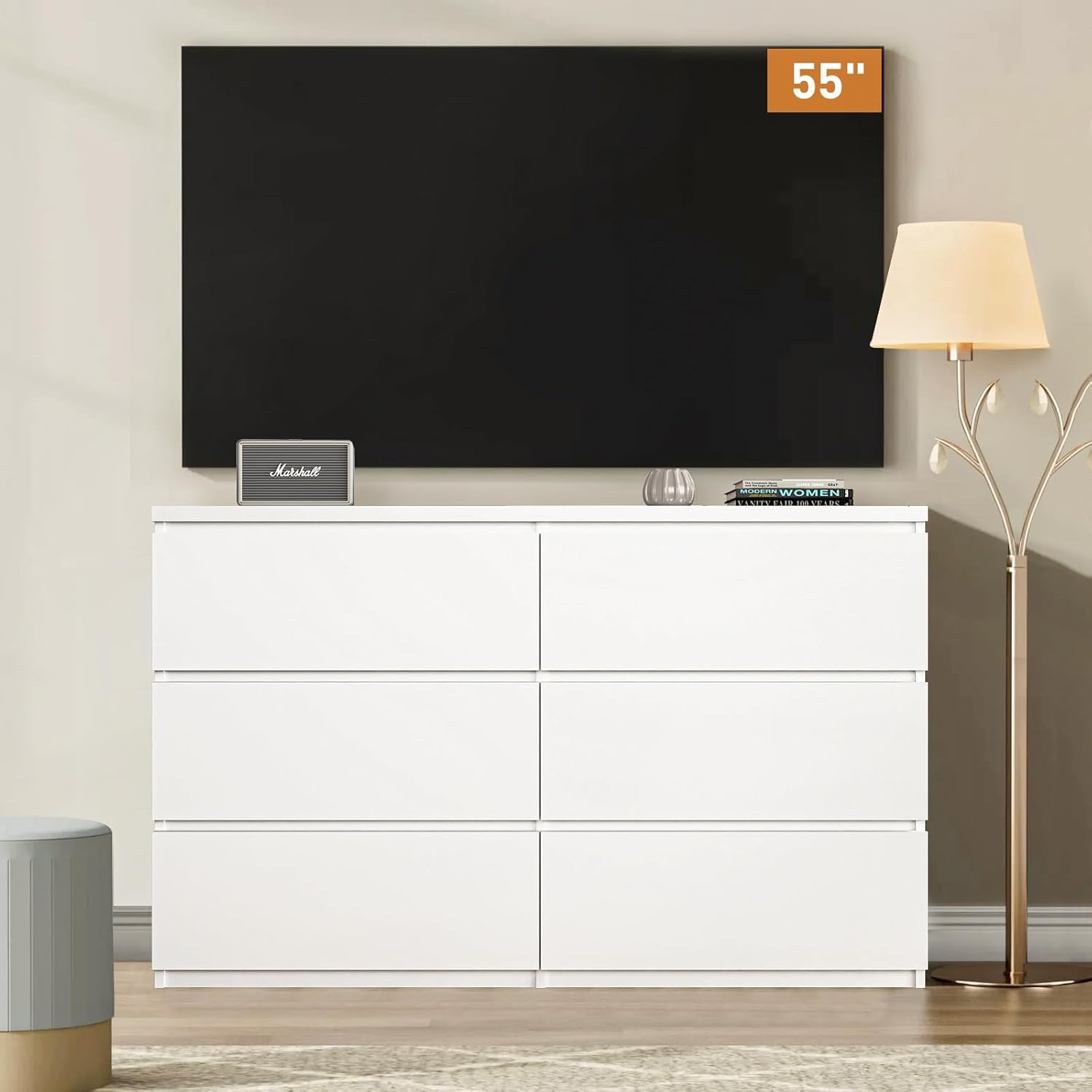 ตู้ลิ้นชักไม้สีขาว 6 ลิ้นชักสำ - Drawer Dresser White บทวิจารณ์และราคา