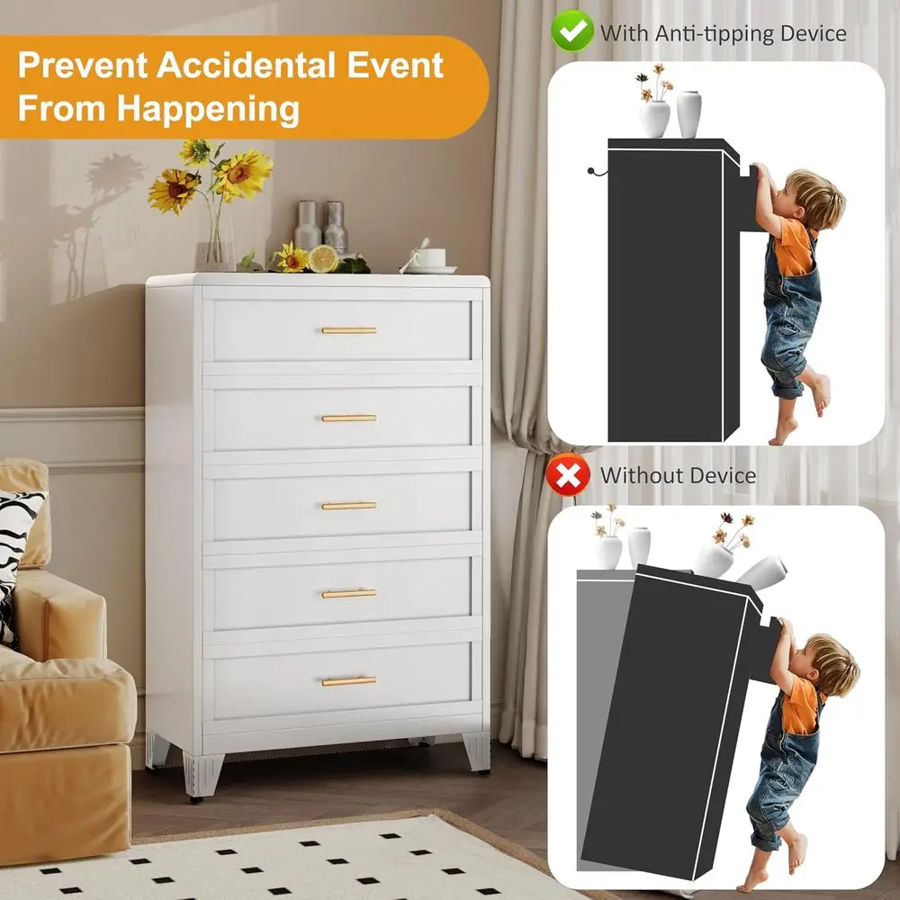 ตู้ลิ้นชัก 5 ชั้นสำหรับห้องนอน - Drawer Dresser White บทวิจารณ์และราคา