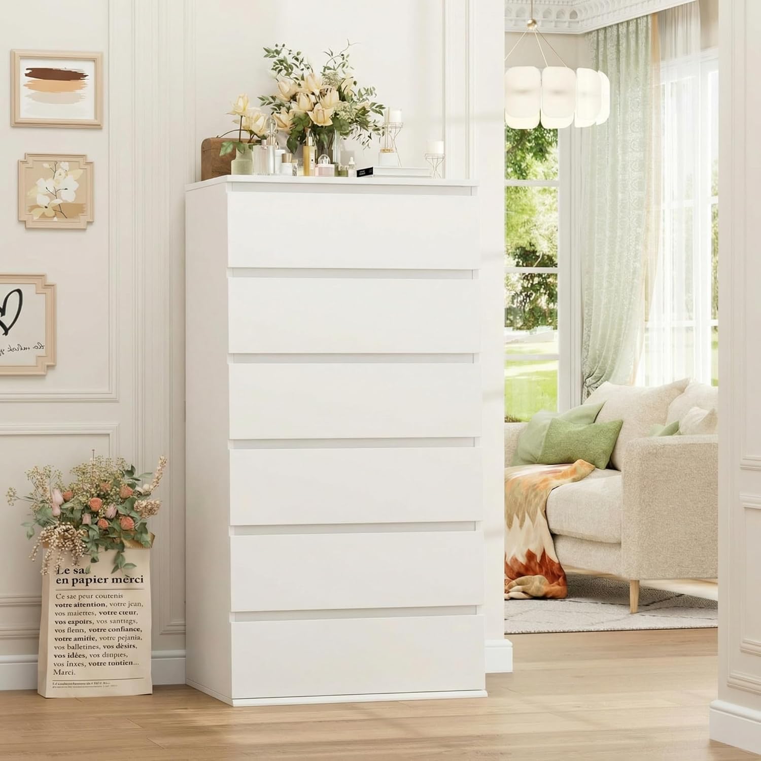 ตู้เสื้อผ้าไม้สีขาวทรงสูงทันสม - Drawer Dresser White บทวิจารณ์และราคา